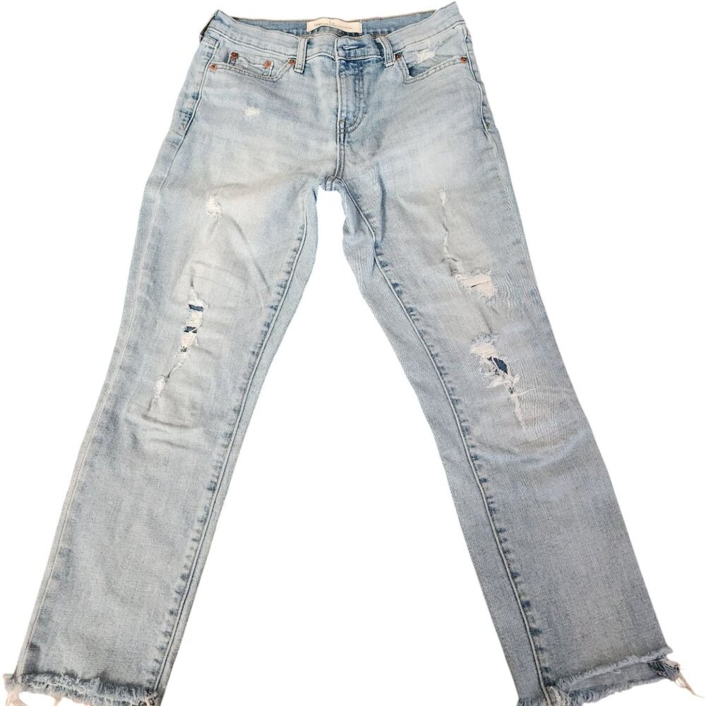 Gap 1969 Best Girlfriend Jeans, Light Wash Distressed, Raw Hem Women's Size 25